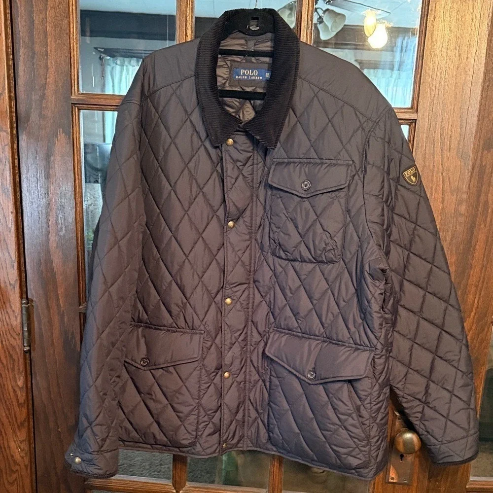 Polo Ralph Lauren Mens Quilted Barn Jacket Navy Blue Corduroy Trim 3XB Big Tall